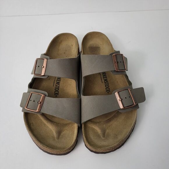 BIRKENSTOCK Arizona Birko-Flor Stone Sandals Mens 11 EU 44 Double Strap Buckle - Picture 2 of 8